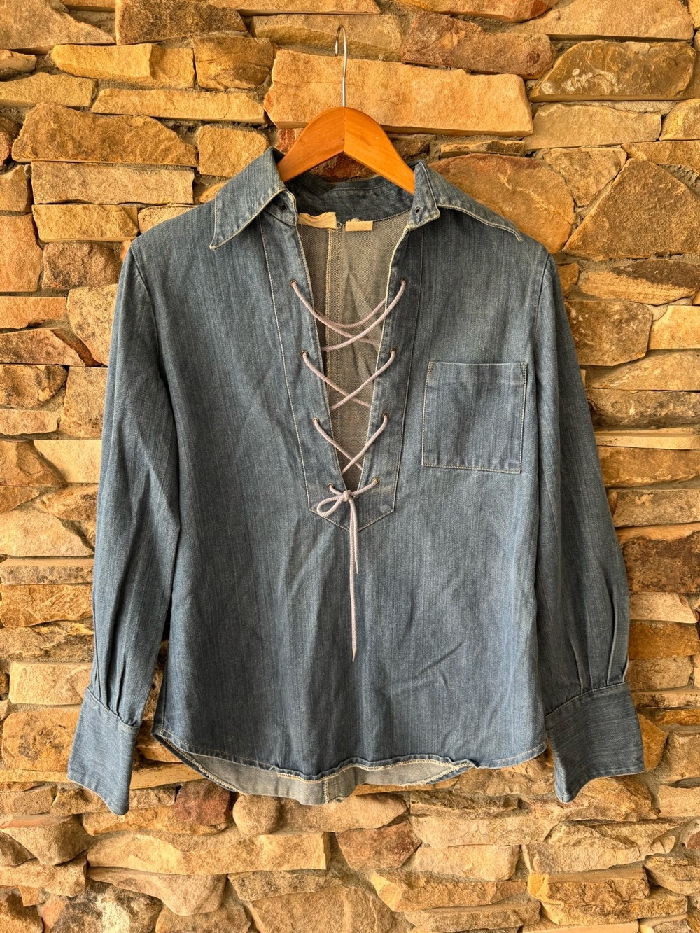 Vintage 70s Lace Up Denim Pullover